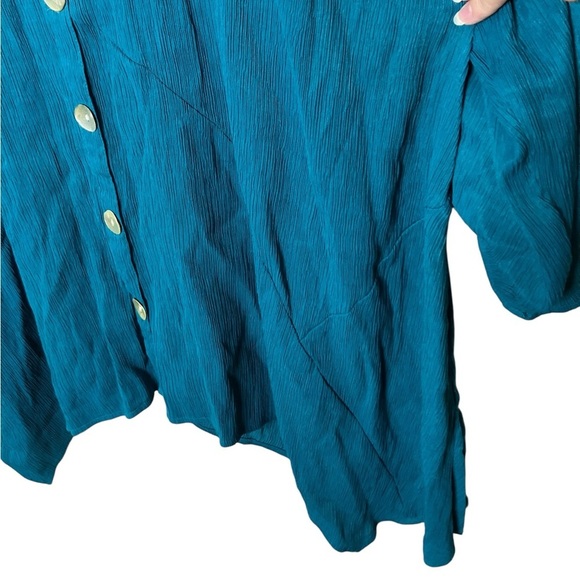 Catherine’s Lagenlook Boho Festival Beach Button Down Blouse Lightweight Teal 2X - Picture 3 of 6